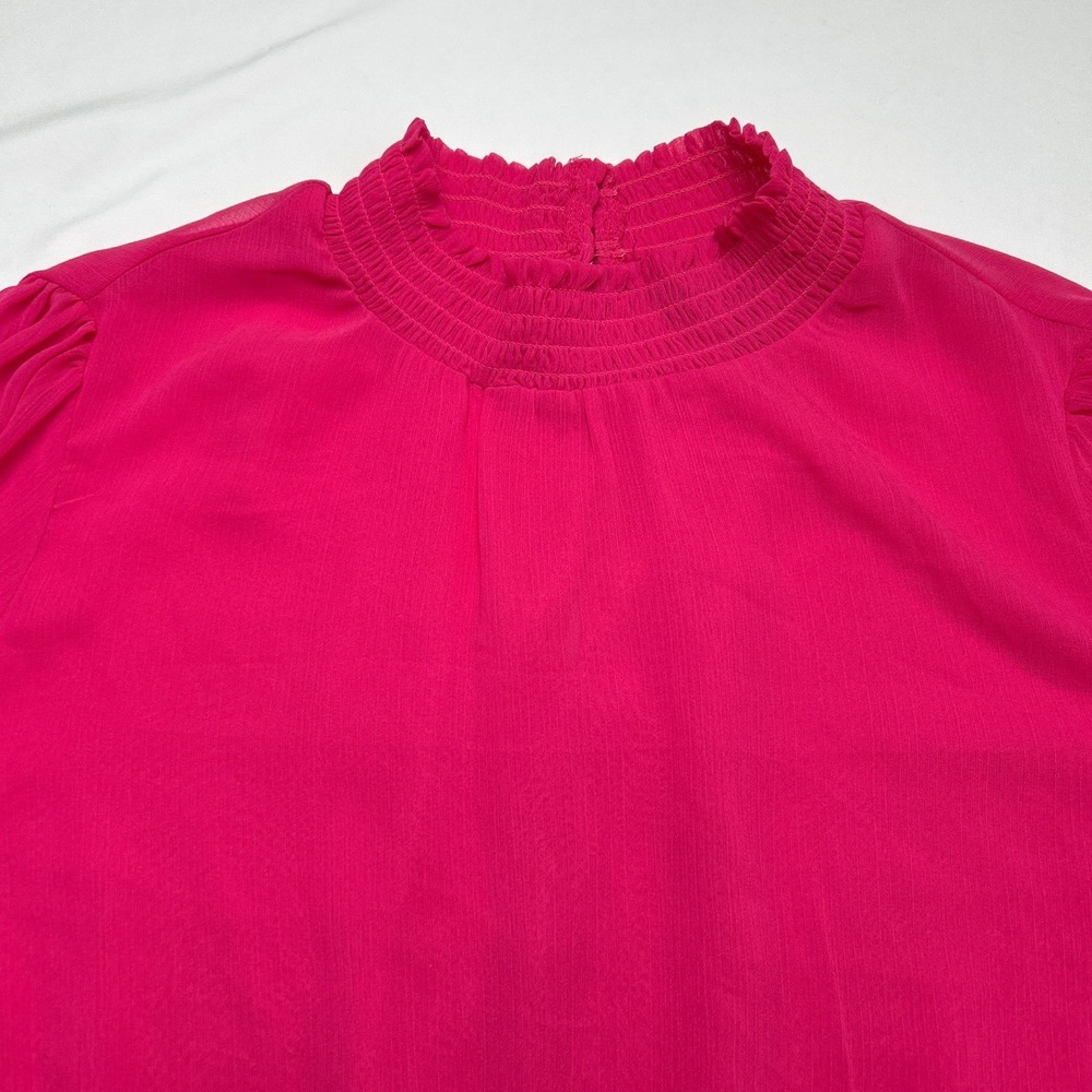 Torrid Womens Smocked Mock Neck Tiered Ruffle Peplum Blouse Size 2X Hot Pink - Picture 5 of 11